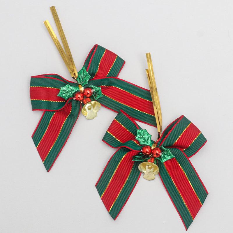 2PCS Christmas Bows with Bells Christmas Bowknot DIY Craft Ornaments Xmas Tree Hanging Decor 2026 New Year Home Decor