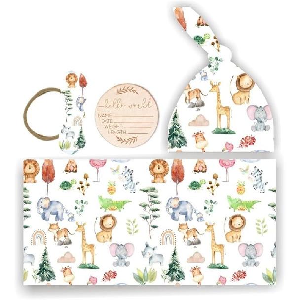 Baby Swaddle Set Newborn Hat Headband Beanie Swaddling Blanket Newborn Infant Swaddle Hat Baby Blankets for Baby Girl Boy