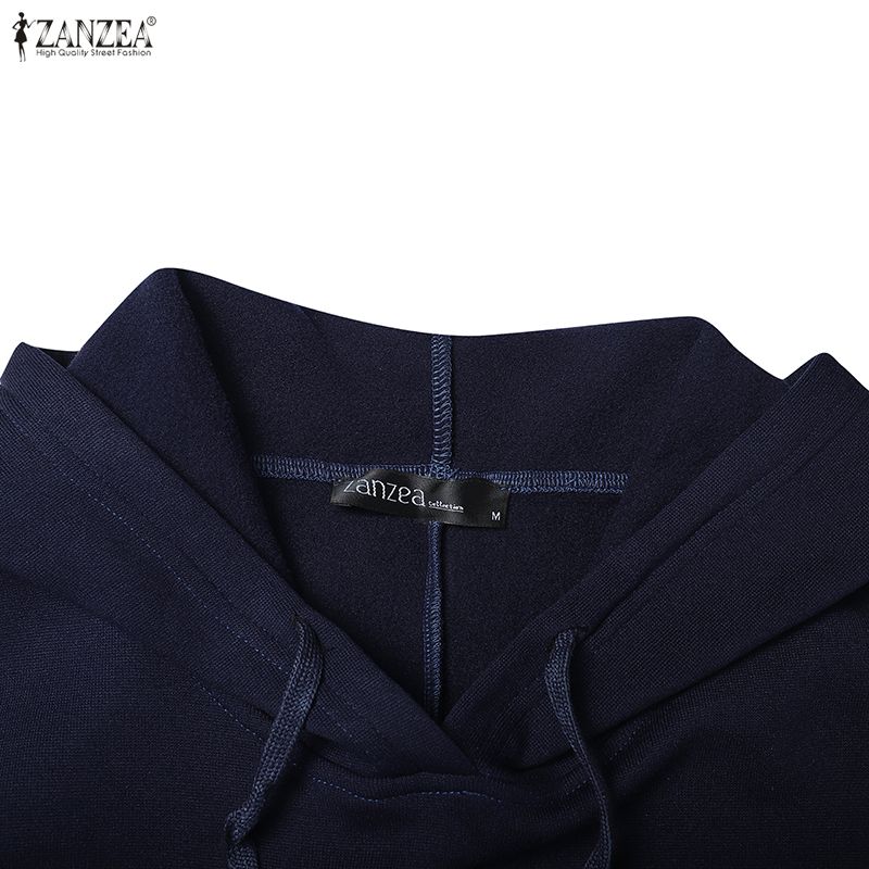 ZANZEA Women Hoodies Casual Long Sleeve Patchwork Sweatshirt Dress