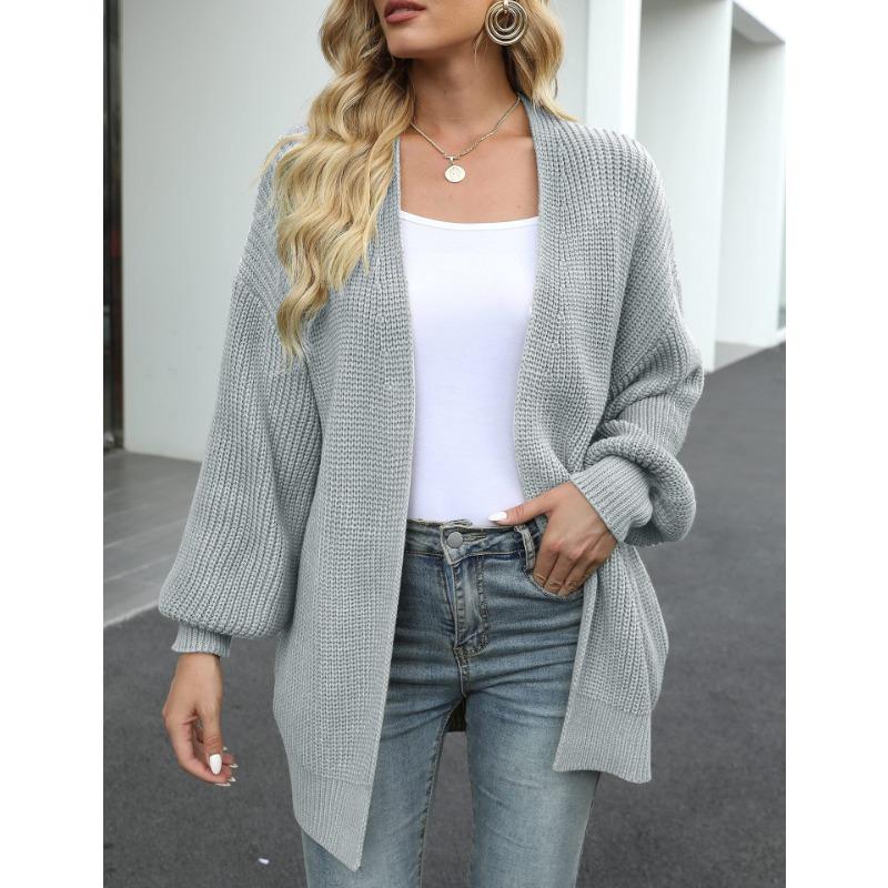 Casual Oversized Lantern Sleeve Knit Cardigan Coats for Women Autumn and Winter Soft Solid Pocket Knitted Sweater Women's Jacket