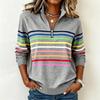 Damen Gestreiftes Reißverschluss-Vorderteil Reverskragen Langarm Sweatshirt Lässiger Pullover