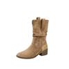 Sheepskin version! Western pleated short boots women's pile boots retro British style small man inner height increase medium tube Martin boots