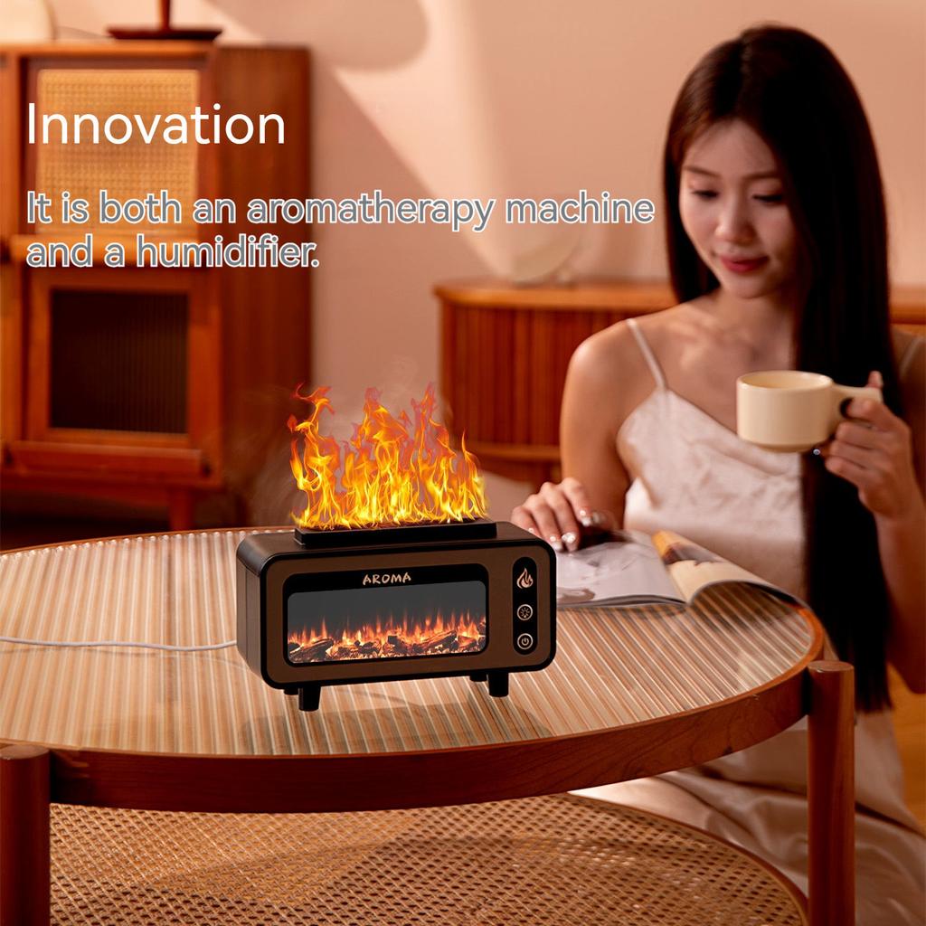 Fireplace Flame Night Lights with Air Humidifier Colourful Flame LED Light USB Essential Oil Aromatherapy Diffuser Creative Gift