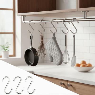 20PCS Multi-Use S Shaped Hooks Smooth Surface Space Saving Hanging Hooks Heavy Duty Sturdy Stainless Steel Hangers Kitchen