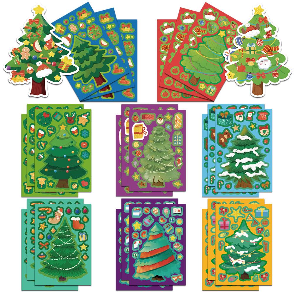 8-Pack Christmas Tree Cartoon Collage Fun Stickers for Phone Cases and Laptops