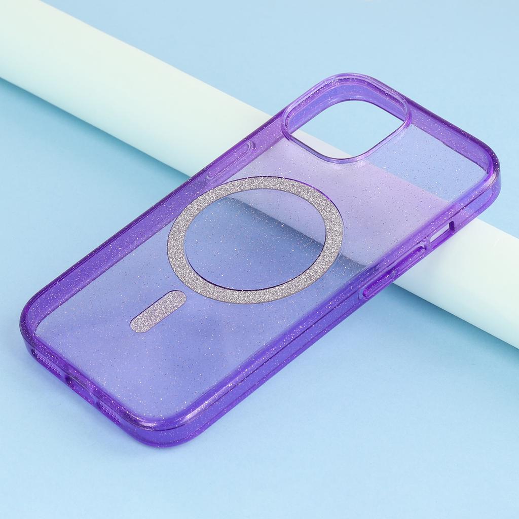 For iPhone 15 Case Compatible with MagSafe 2.0mm PC+TPU Glitter Phone Cover