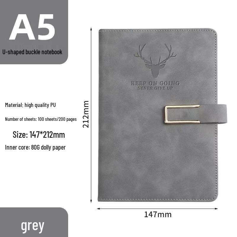 A5 Thickened Soft Leather Notebook with Deer Head Buckle – Elegant Business & Study Journal.