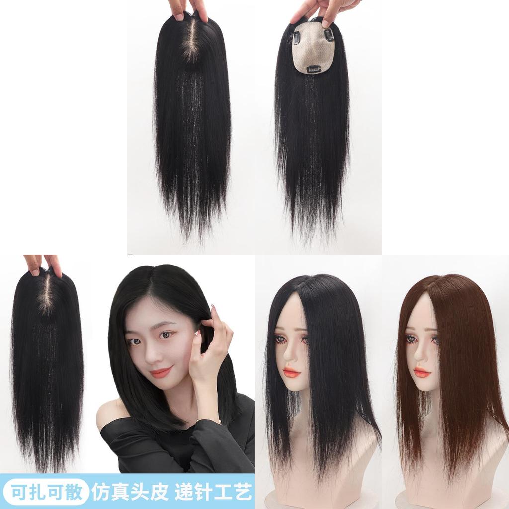 10 Zoll Dunkelbrauner Clip-in Echthaar Kronen-Topper, Seidenbasis Haar-Topper Mit Natürlichem Kopfhauteffekt Für Frauen