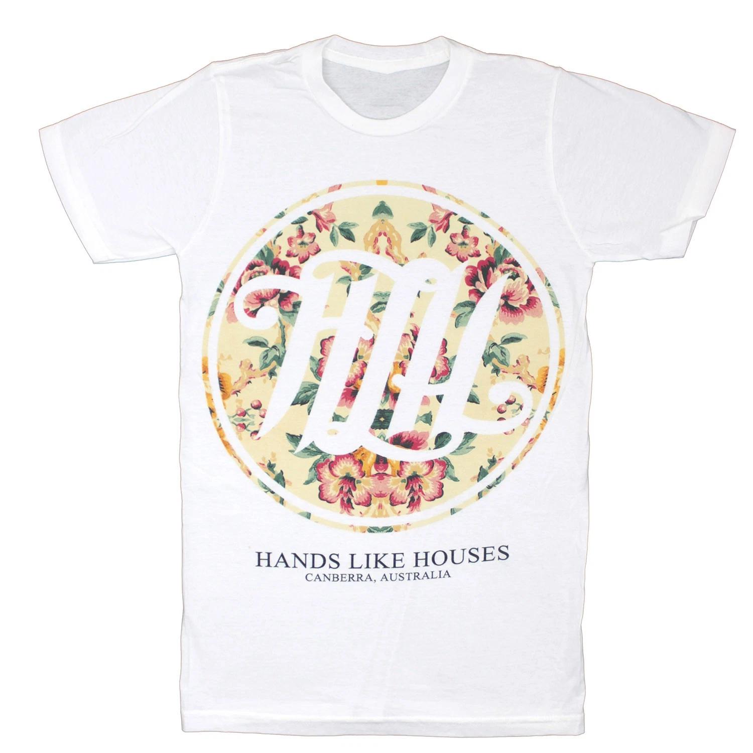 Men s Hands Like Houses Floral Circle Logo T-shirt X-Small White XXL