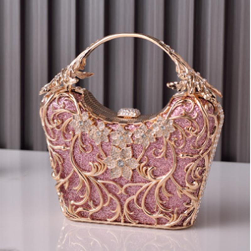 2025 Luxury High End Hollow Out Metal Evening Bags Fashion Shiny Party Banquet Handbags Women Clutch Purse Chain Shoulder Bag
