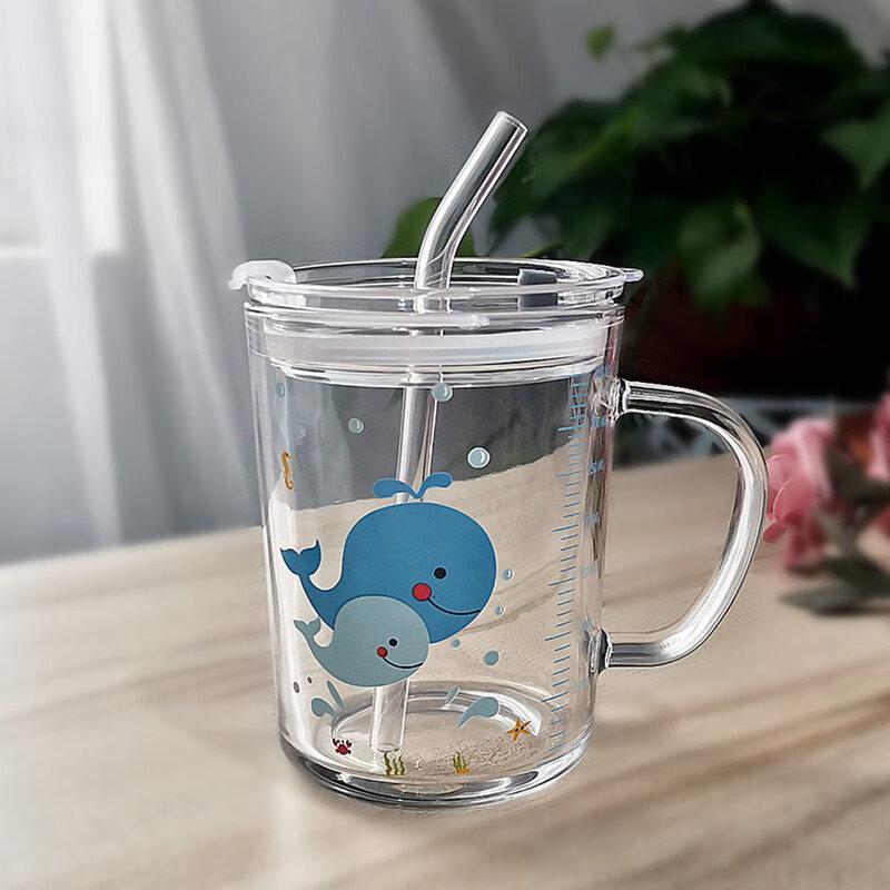 ZISIZ Cartoon Glass Straw Cup for Kids