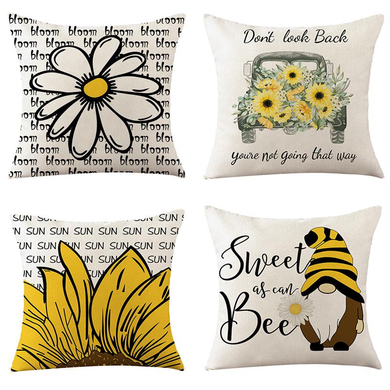 Pillow Cover Sunflower Cartoon Bee Home Decoration Cushion Cover Nordic Style Sofa Pillow Cover