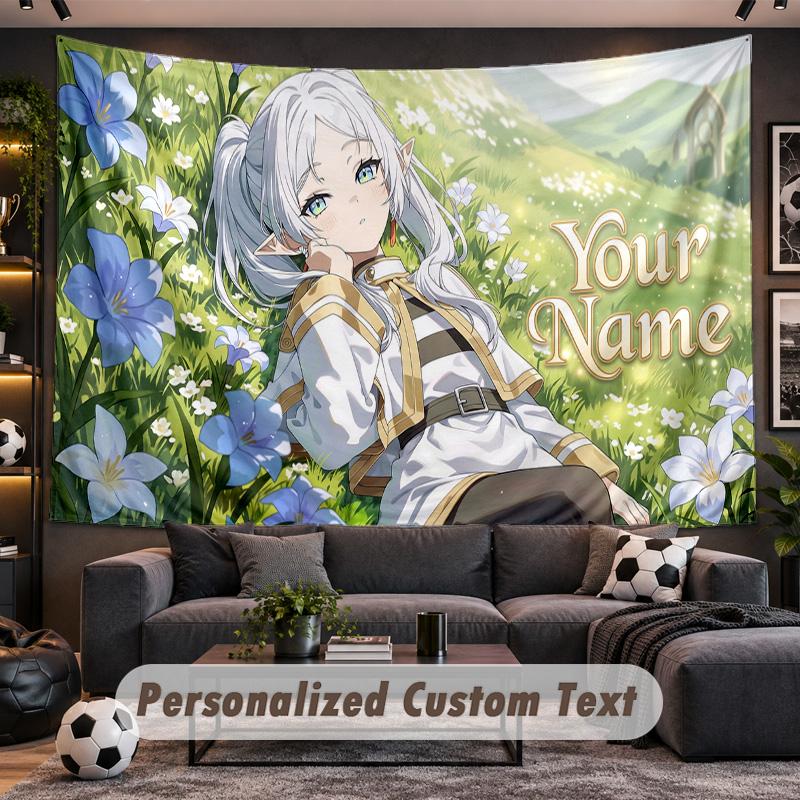 Frieren Beyond Journey's End Personalized Tapestry Support Custom Name, Wall Art Home Decoration