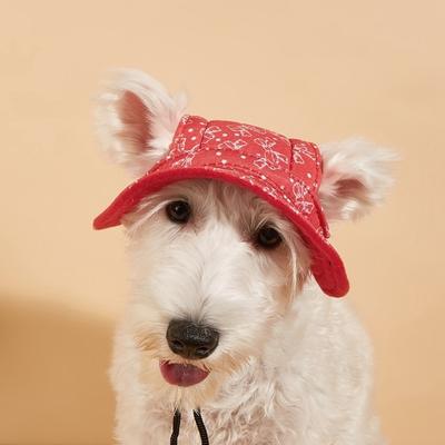 Red Bow Dog Fisherman Hat Cartoon Animal Pet Baseball Cap Soft Pet Cat Sun Hat  Photography