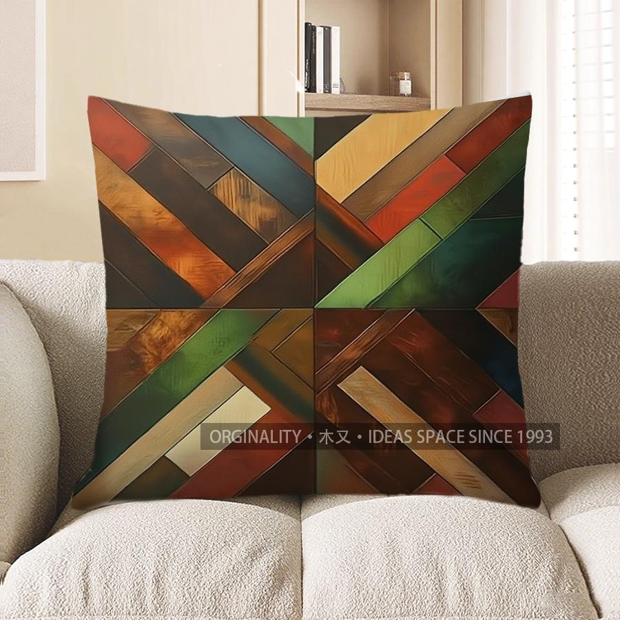 

Home Decor Colorful Geometric Wood Pattern Throw Pillow Pattern Cushion Cover Suitable For Sofa Bedroom Car Pillow Cover 40x40cm