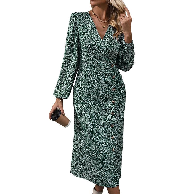 New Autumn Women's Clothing Wrap Long-sleeved Floral Dress