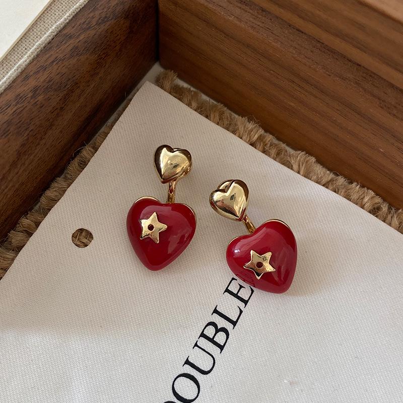 Exquisite Red Heart & Star Dangle Earrings for Women - Ankara Design