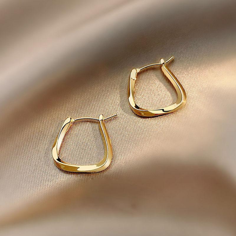 Simple Design Gold Color Geometric Twisted Square Hoop Earrings For Women Creative Young Girls Party Wedding Jewelry