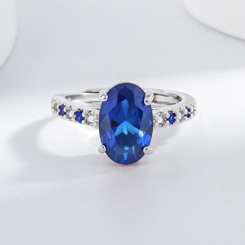 925 Sterling Silver Luxury Elegant Royal Blue Spinel Zircon Ladies Banquet Jewelry RingGood product