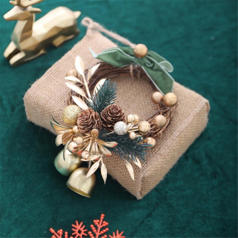 Hanging Wreath With Bells Pinecones Decorative Durable Holiday Decoration Christmas Scene