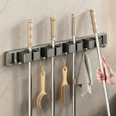 Wall Mounted Mop Holder 3/4/5 Position Multi-Functional Broom Hanger Shelf Aluminum Home Kitchen Storage Bathroom Accessories