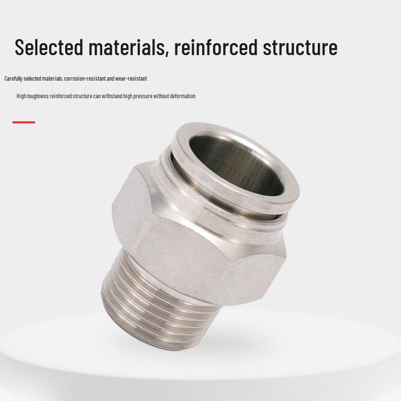 304 Stainless Steel Push-to-Connect Pneumatic Quick Connector, 8mm Air Hose, High Pressure, High Temperature, Models: PC8-02, PC6-02, PC6-03.