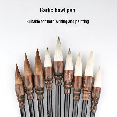 Mixed Hair Chinese Painting and Calligraphy Brush Set: Garlic Head Brush with Sheep and Wolf Hair—Large, Medium, Small for Peony and Plum Painting.