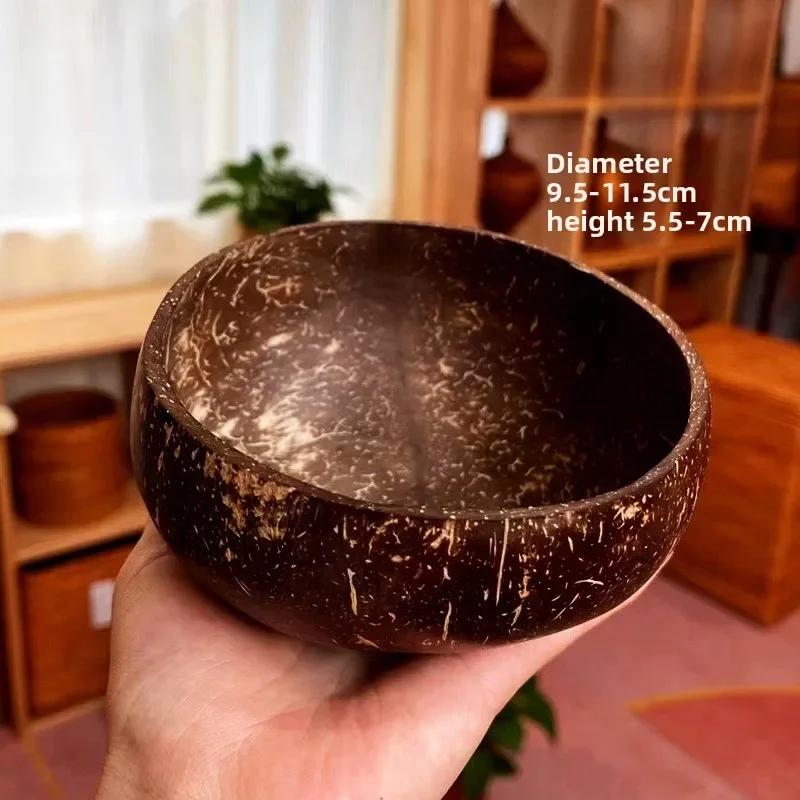Natural Coconut Shell Bowl And Spoon Set For Serving Dishes Salad Wooden Reusable Kitchen Tableware Coconut Bowls Fruit Bowl