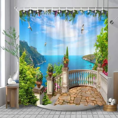 Tenda da Doccia Paesaggio Giardino Esterno Lapa Città Vecchia Paesaggio Costiero Paesaggio Mediterraneo Tende da Doccia Arredo Bagno