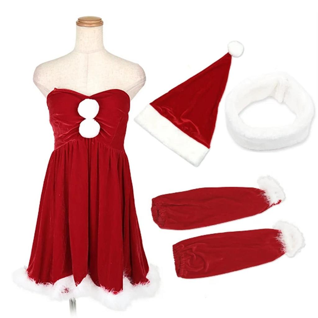 Milky Time Women's Strapless Christmas Santa Cosplay Dress