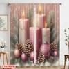 2pcs,2D Plane Printing Curtain Popular Christmas Candles Pine Cones Ornaments (3) Versatile 100% Polyester (without Rod) Outdoor