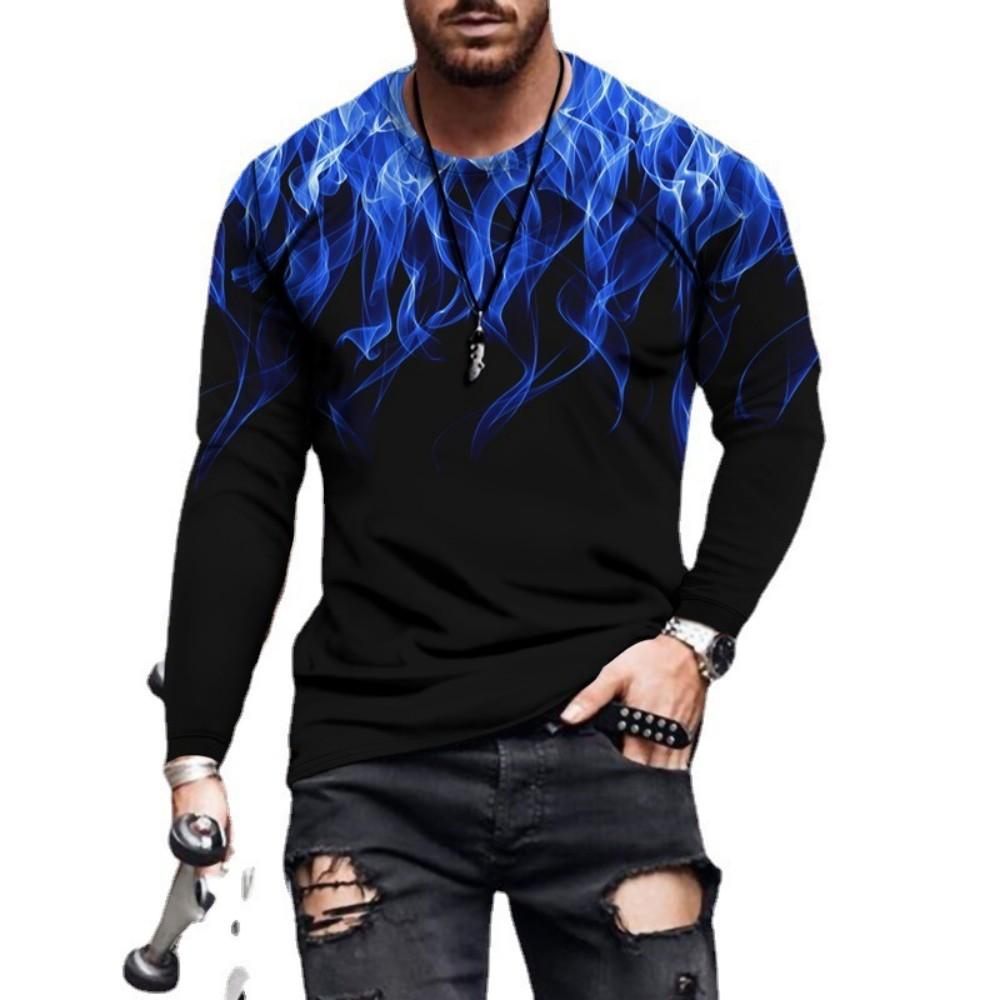 Street Essential! Long Sleeve T-shirt, Abstract Flame Print, Casual Trendy Wear