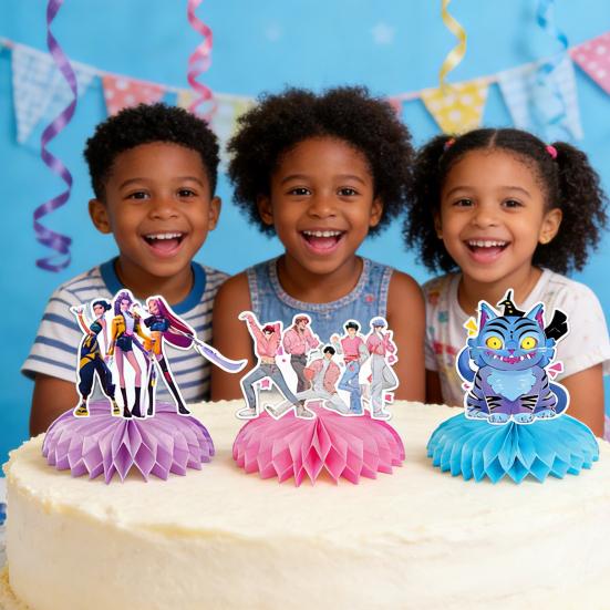 Anime Theme Birthday Party Decorations Cartoon 3D Honeycomb Centerpiece Folding Paper Tabletop Ornament for Kids Party Supplies