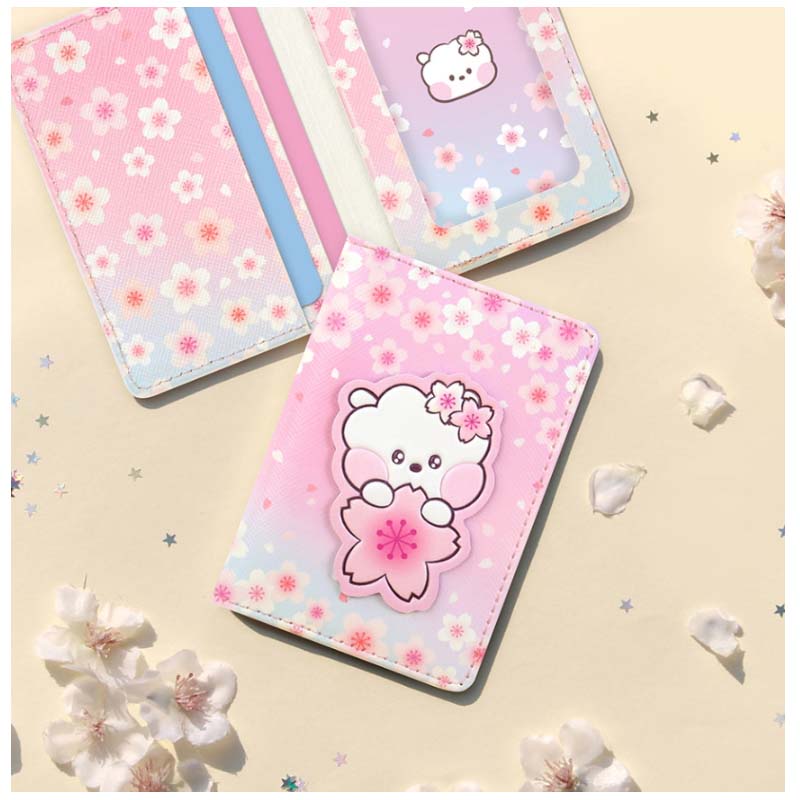 Estuche para tarjetas con parche de cuero oficial de BTS BT21 CHEERY BLOSSOM Auténtico