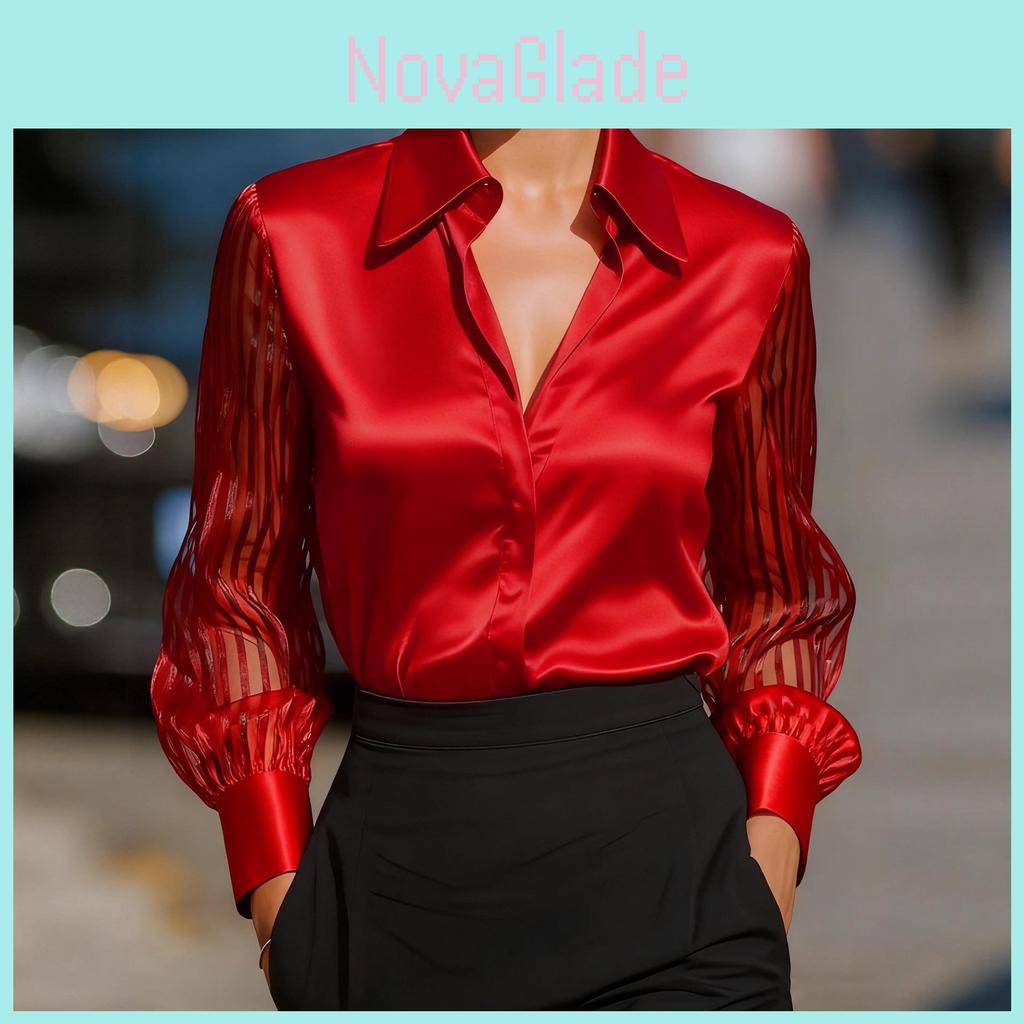 Polyester Long Sleeve Shirt For Women With Solid Color And Elegant Design For Office Wear