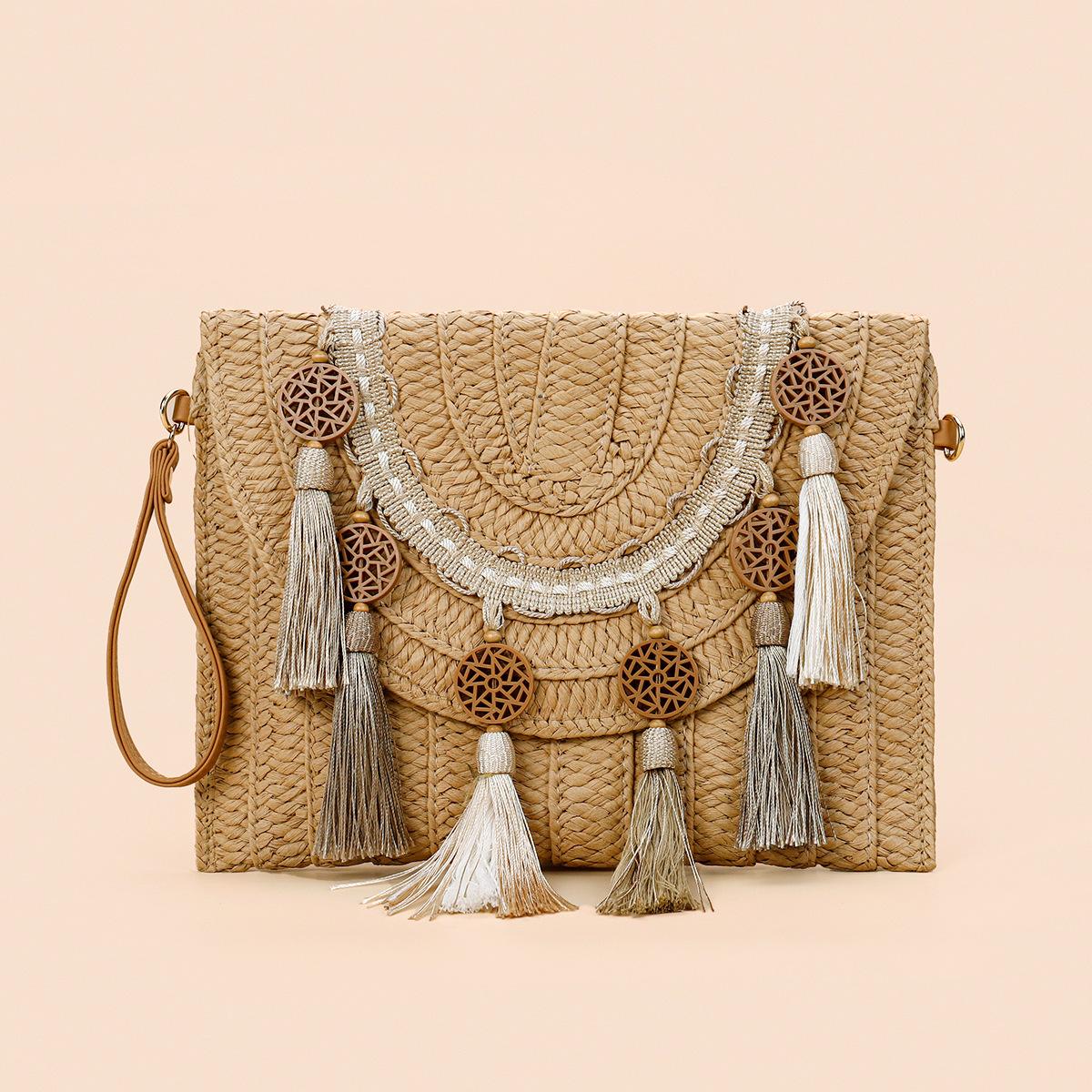 

Straw Woven Shoulder Crossbody Bag Beach Clutch Handbag Casual Summer Handmade Envelope Bags For Women Totes Purse