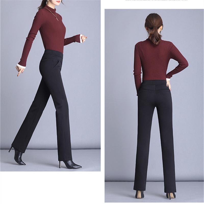 winter warm thick fleece high waist Women's straight Capris pants for women baggy pants woman trousers  black white