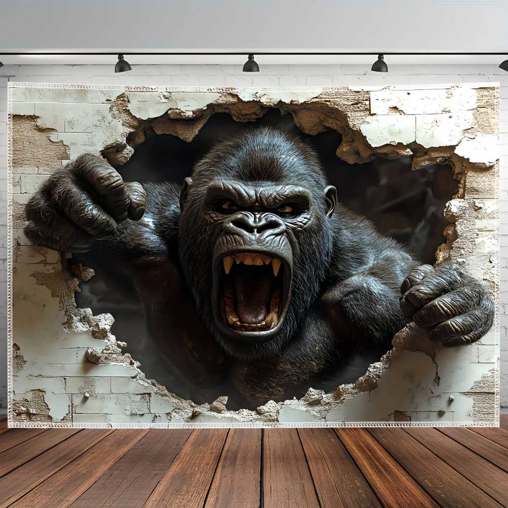 1pc 3D Dynamic Gorilla Wall Burst Effect Printed Tapestry for Living Room Bedroom Office Home Party Decoration