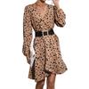 Autumn New Retro Date Light Mature Style V-neck Leopard Print Dress with a Cinched Waist