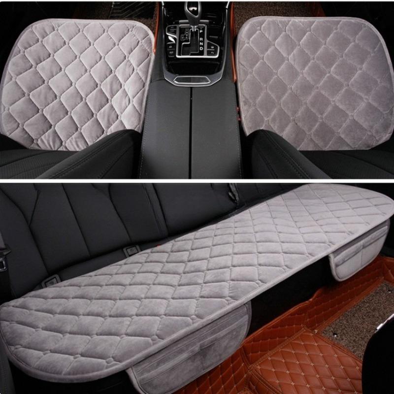 Rear Car Seat Covers Flocking Cloth Car Cushion Non Slide Checkered Winter Keep Warm Mat Pad Universal Fit Truck SUV Van