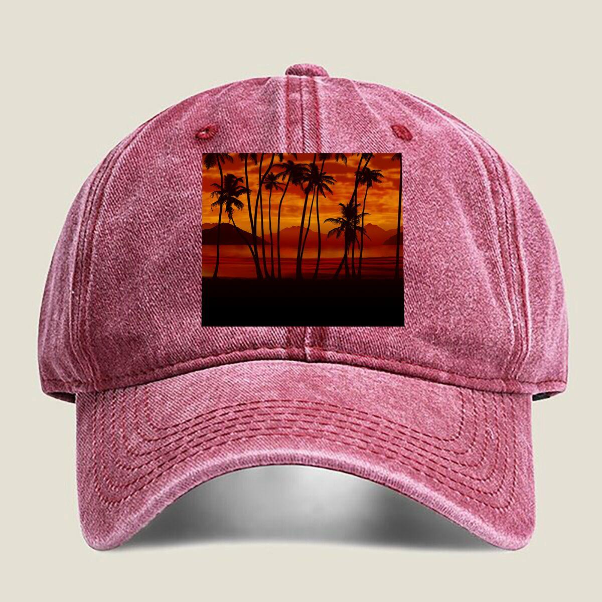Tropical Sunset Palms Fashion Washed Baseball Cap Outdoor For Womens Unisex FeUnisex Beach Dad Hat Hip Hop One Size