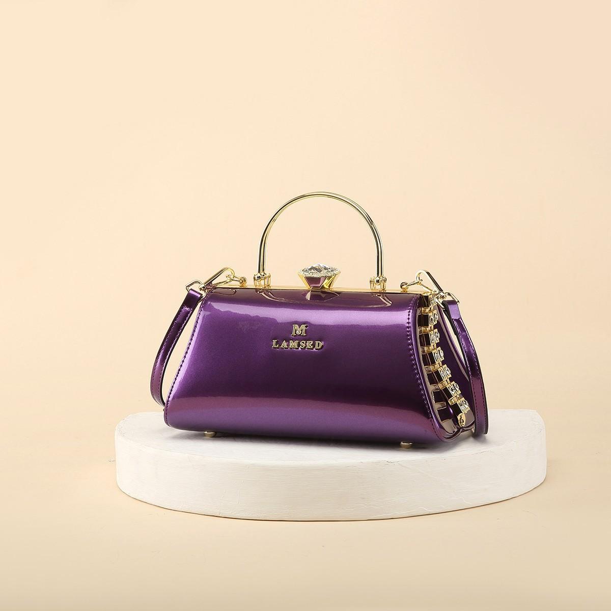 

2025 New Patent Leather Bag Trendy Clip Chain Middle-aged Women s Bag Fashion Versatile Single Shoulder Crossbody Underarm Women s Bag фиолетовый