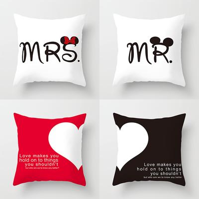 Square Couple Pillowcase Heart-shaped Letter Cartoon Fashion Cushion Living Room Sofa Bedroom Home Decoration Sweet Pillowcase