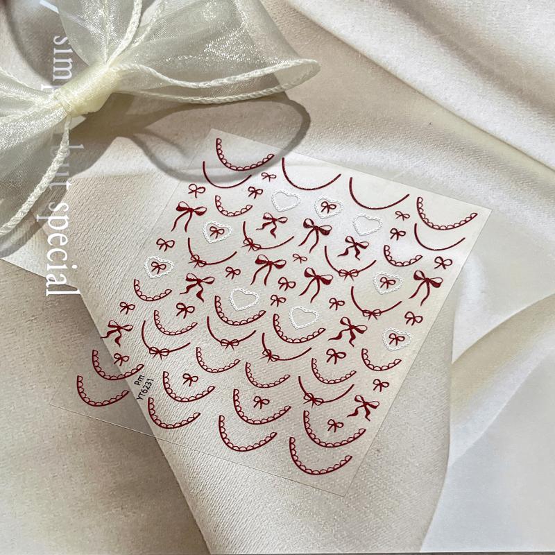 1 Sheet Bowknot 3D Nails Stickers Love Heart Romantic Nail Art Manicure Decal French Nail Stickers