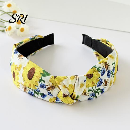 Women Wide Headband Hairband Flower Printed Knotted Cloth Head Band Fashion Adjustable Knot Hairbands Non Slip Hair Accessories for and Girls