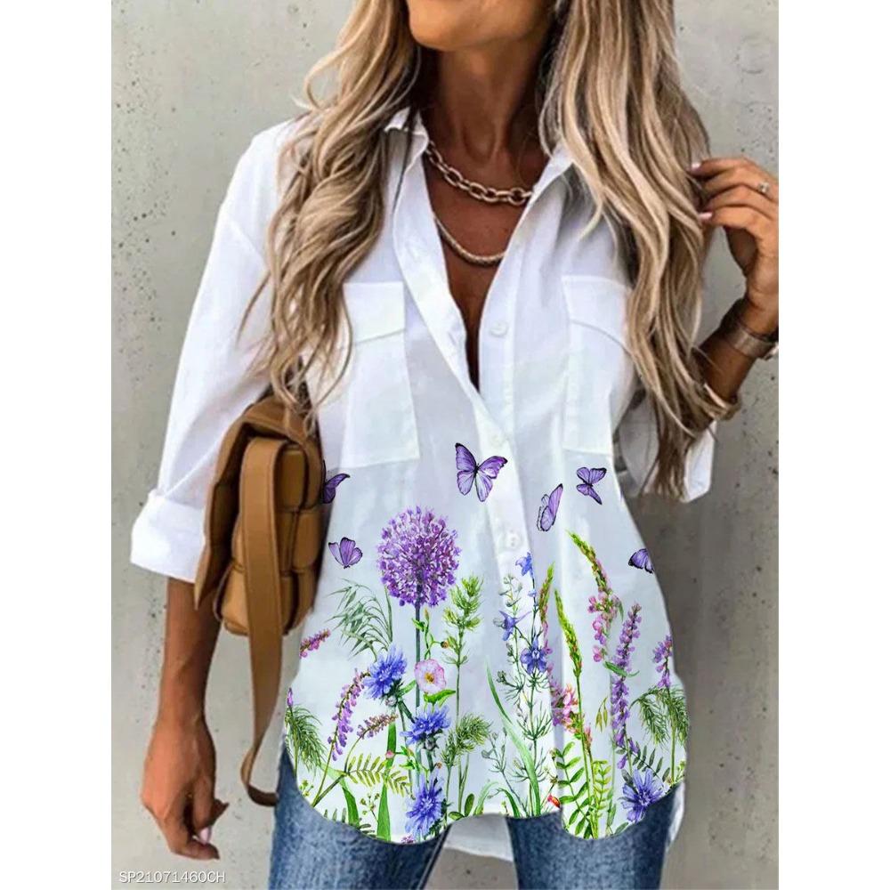 Temperament Long Sleeve Women Shirt Large Size Loose Shirts Women Casual Versatile Printed Tops Women