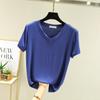 New Summer V-Neck Women's Loose Fit Modal T-Shirt - Solid Color, Short Sleeve Basic Top