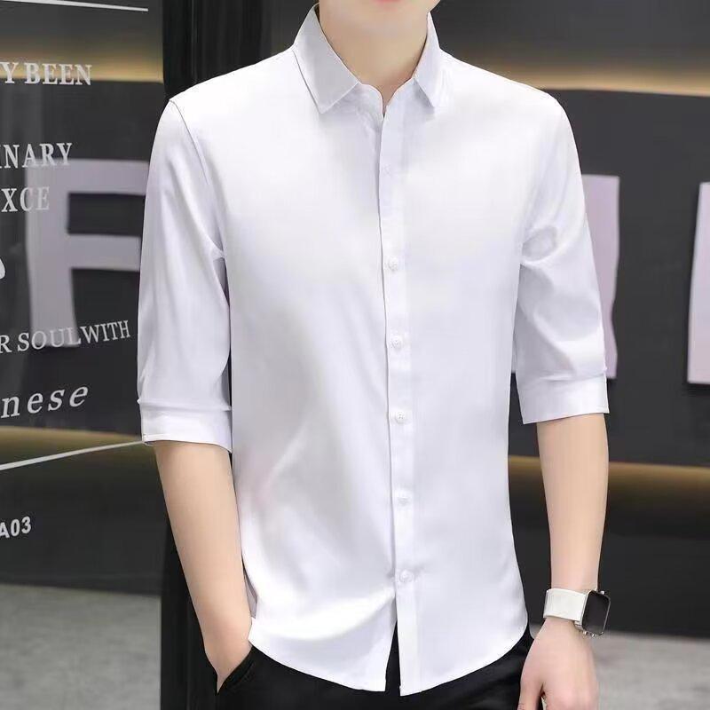 2025 Men's Five-Sleeve Loose Shirt - Japanese Hong Kong Style, Summer Casual Jacket, Trendy and Versatile