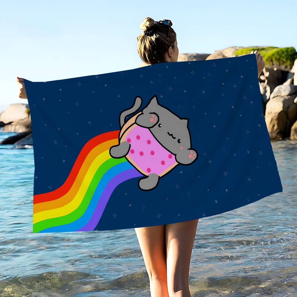 Cartoon N-NyanS Cats Cute Microfiber Blanket Quick Drying Beach Towels Oversized Printing Super Absorbent Pool Towel Blanket