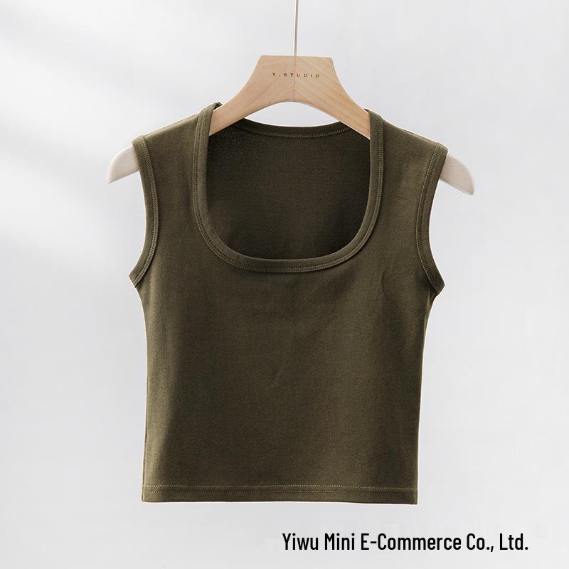 Square Neck Camisole with Chest Pad - Women's Sleeveless Top, Wide Shoulder for Concealed Underarm Fit and Anti-Exposure.